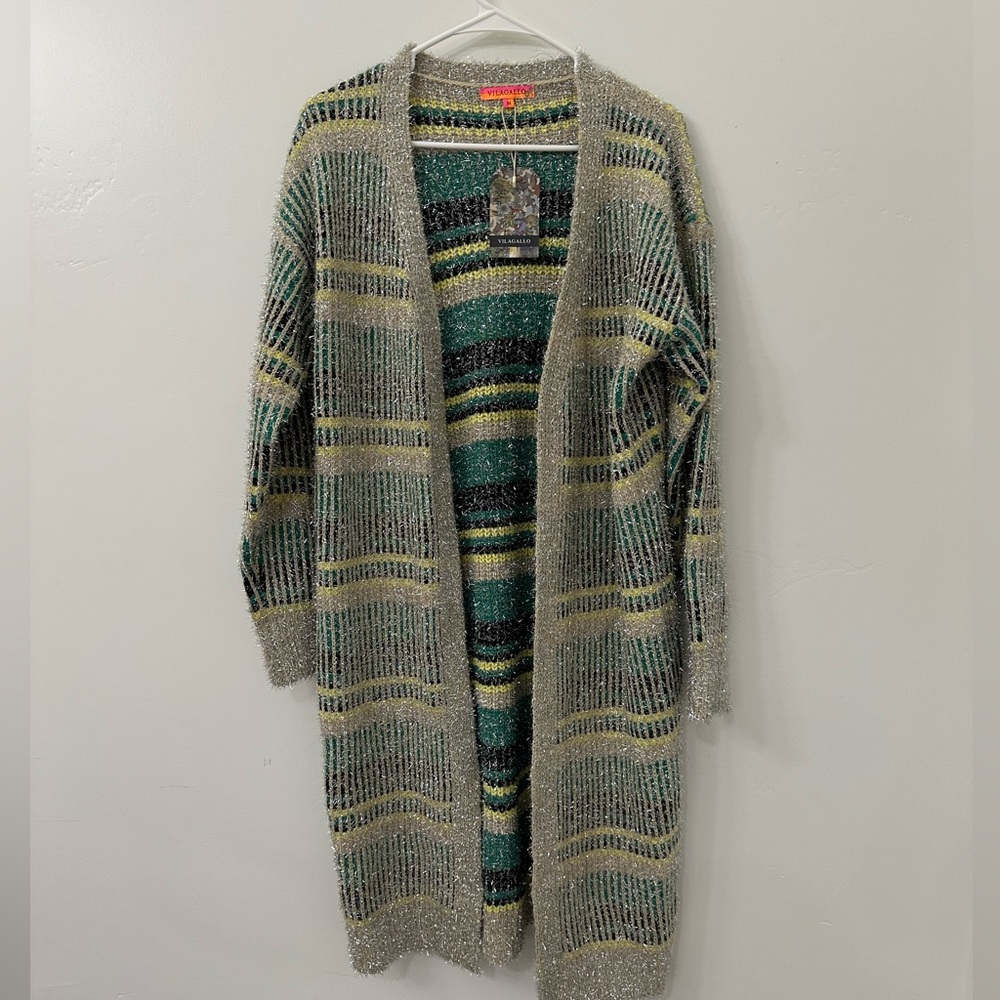Anthropologie Vilagallo Metallic Fuzzy Knit Oversized Cardigan Sweater SZ Medium - Picture 10 of 11
